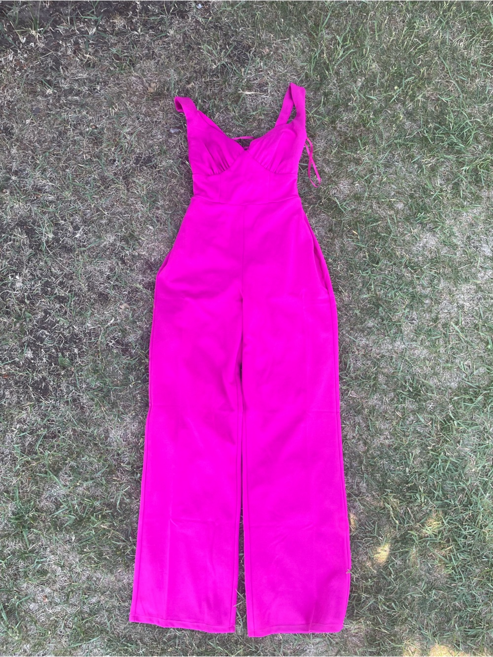 Francesca's Collections Fuchsia Wide-Leg Jumpsuit